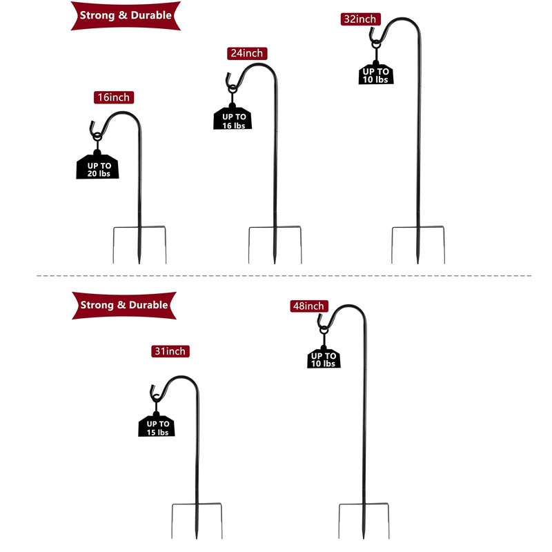 EXCMARK Shepherd Hook Adjustable Height 32/24/16â€™â€™ 1/2 inch Thick Use at Weddings, Hanging Solar Lights, Lanterns, Bird Feeders, Metal Hanger Hook (Black,32inch). U.S. Patent. - Image 5